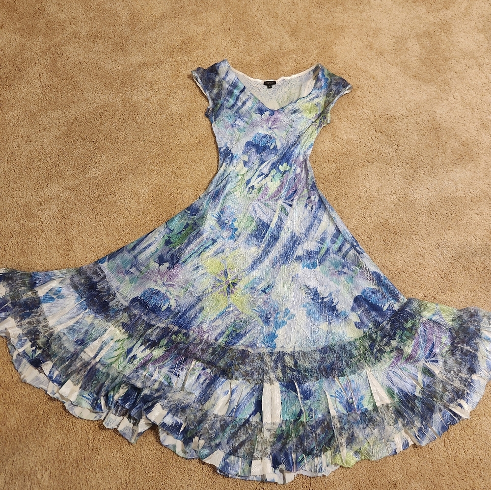 Komarov Blue Watercolor Midi Dress, size small